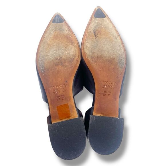 Vince Darlington Pointed Toe D’Orsay Flats Black Leather Designer Loafer Size 7 - Picture 15 of 16